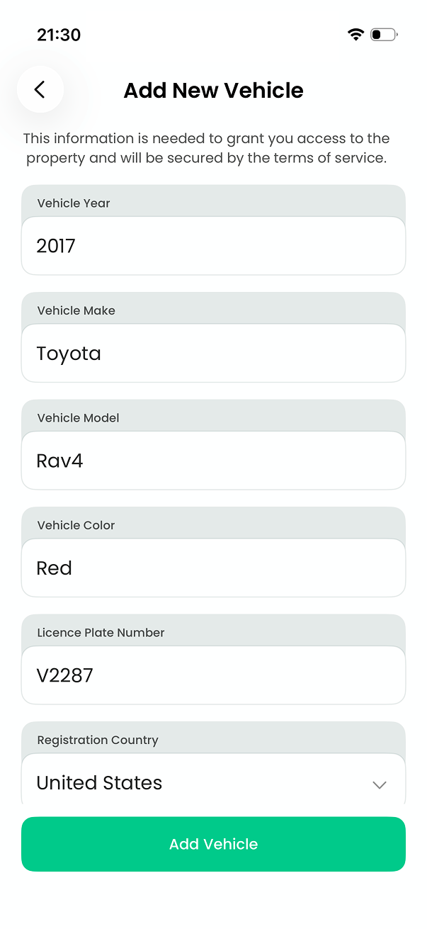 The Add New Vehicle form