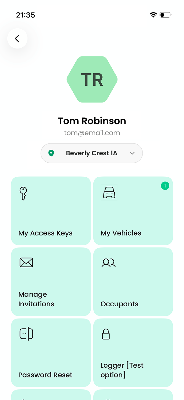 The profile screen with the My Vehicles tile